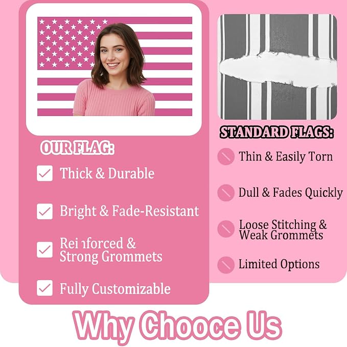 Custom Pink American Flag 3x5 Ft Outdoor, Personalize Print Your Own - Image 4