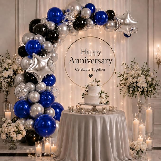 Blue Black Balloons for Birthday Party Decor | 12 Inch Royal Blue Black Silver - Image 8