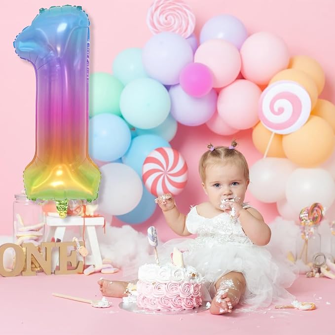 Big Number 1 Balloons, Rainbow Multicolor Foil 1 Balloon Numbers 40 Inch - Image 5