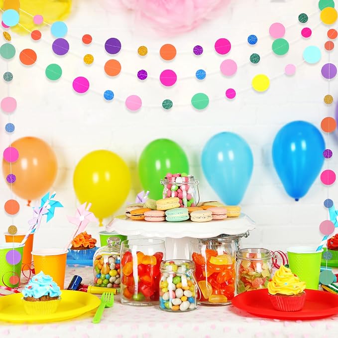 Outus 5 Pieces Colorful Circle Garland Banner Hanging Paper Dot Decorations - Image 6