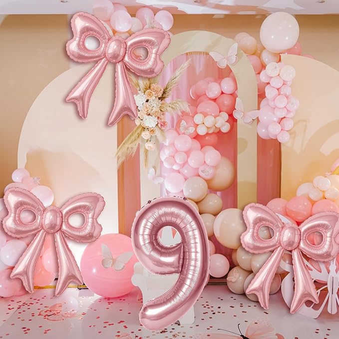 Bow Number 9 Birthday Balloons, Coquette Party Decorations Supplies - Image 3