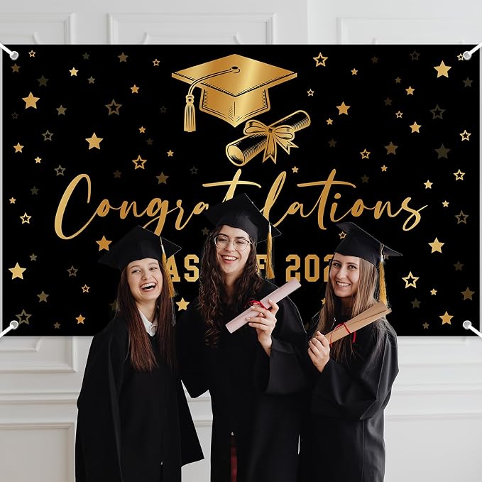 Class of 2026 Graduation Backdrop Black Gold Congrats Grad Banner - Image 7