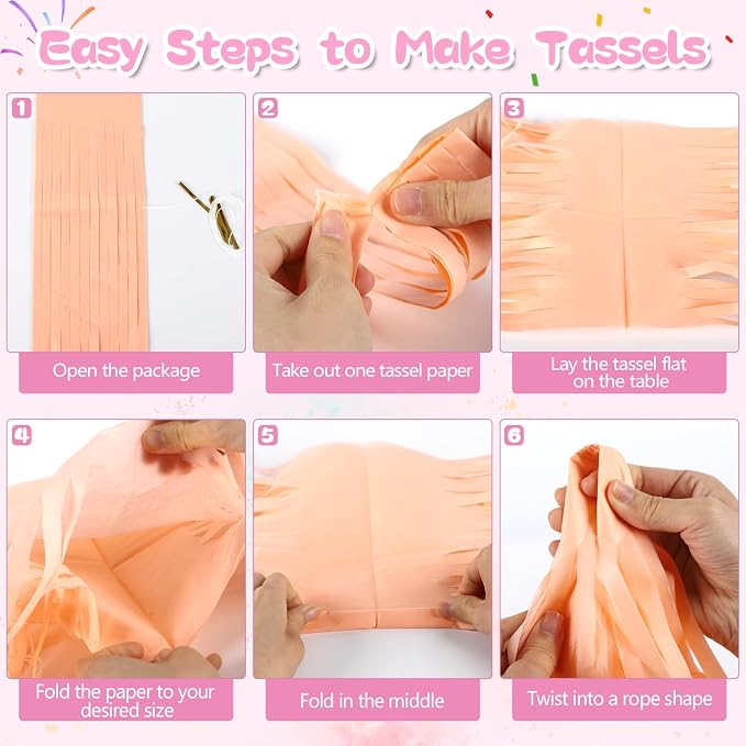 Peach Pink & Orange Tassel Garland Banner – 40 PCS Paper Tassels - Image 4