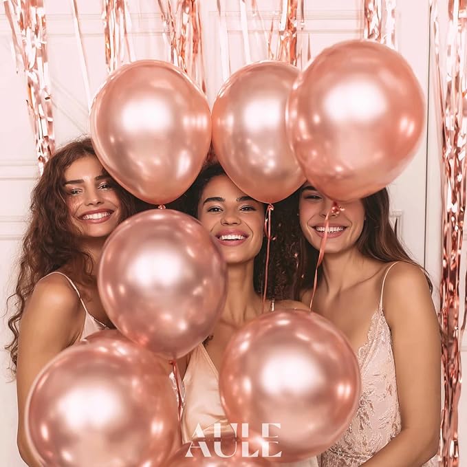AULE 50Pcs Metallic 12 Inch Rose Gold Chrome Helium Shiny Balloons | Latex - Image 3