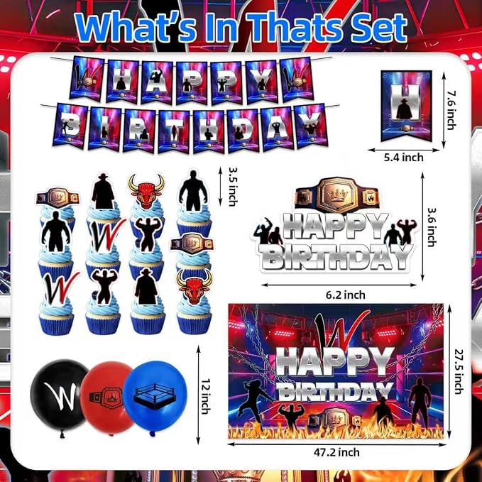 42Pack Wrestling Party decoration pack include Banner, Honeycomb Centerpieces - Image 2