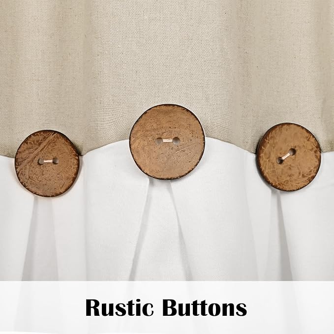 Farmhouse Valance Curtains, Boho Cotton Linen Kitchen Valance, Rustic Button - Image 3