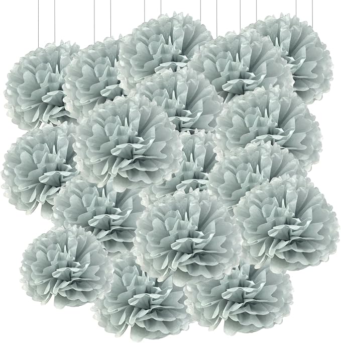 Qimoo 20pcs Gray Paper Pom Poms Decorations, DIY Decorative Tissue Paper by QIMOO