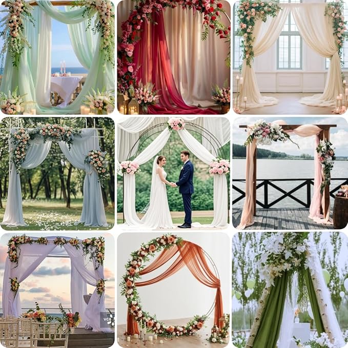 Sage Green 2 Panels Wedding Arch Draping Fabric 29" x 20Ft Sheer Drapes Outdoor Curtain for Wedding Party Baby Bridal Shower Arch Ceiling Backdrop Decor