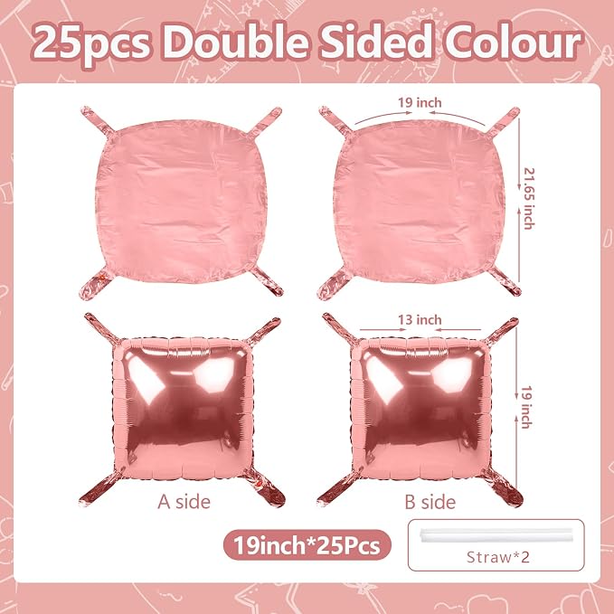 NISOCY 25PCS Rose Gold Square Foil Balloons Wall Backdrop | Double Sided - Image 2