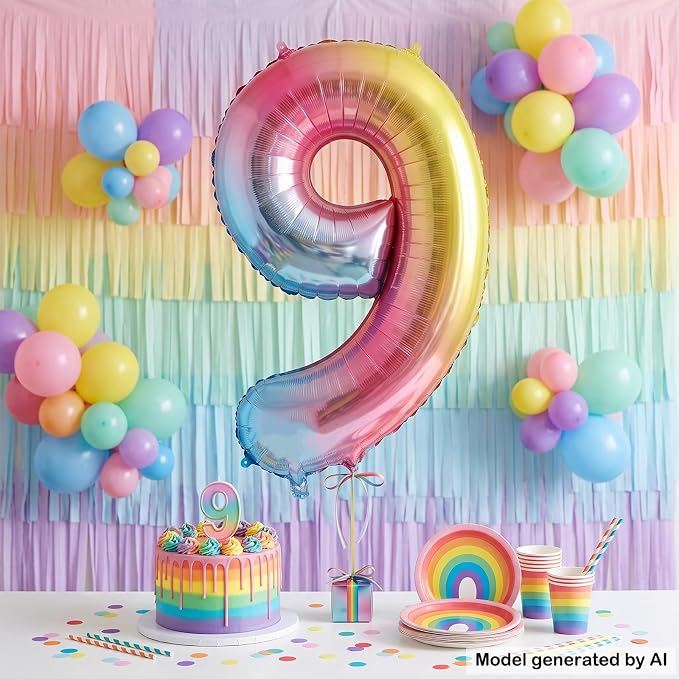 40" Rainbow Foil Number 9 Balloon - Image 3