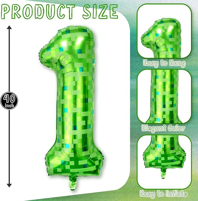 40 Inch Green Pixel Number 10 Balloon, Lime Green Large Foil Number Balloon - Image 3