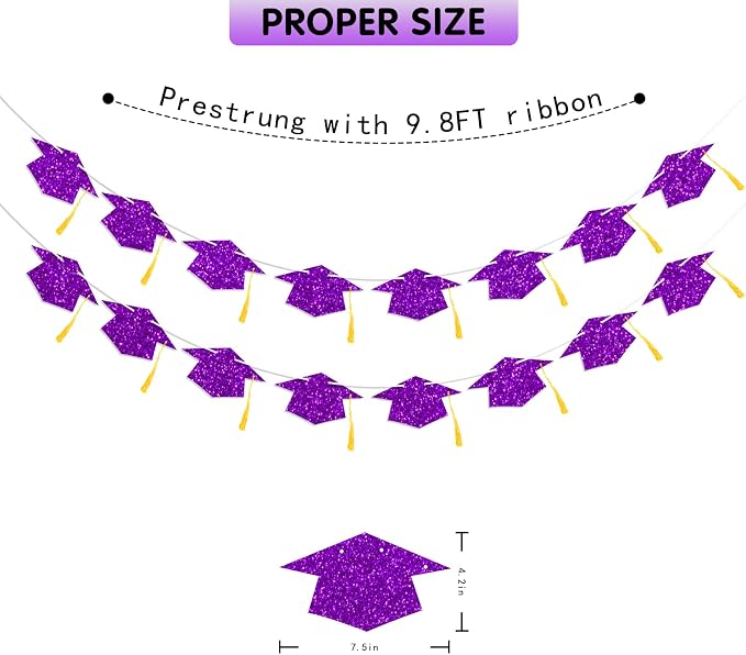 Graduation Decorations Class of 2026 Purple Graduation Cap Banner - Image 4