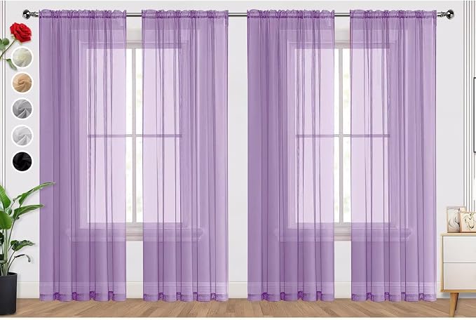 SpaceDresser Lavender Sheer Curtains 4 Panels Rod Pocket Semi-Sheer Curtain 84 by SpaceDresser