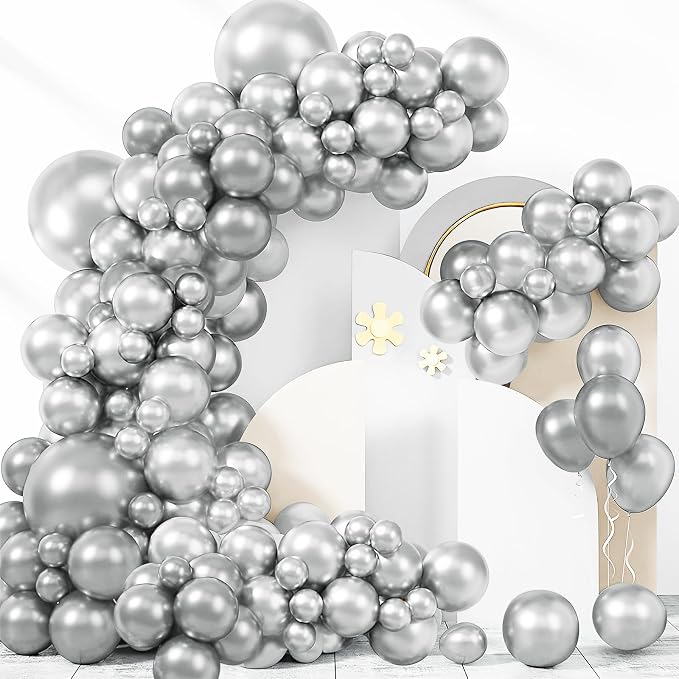 170 Pieces Silver Metallic Balloons Silver Balloon Arch Kit Balloons Garland by BHUCUTU