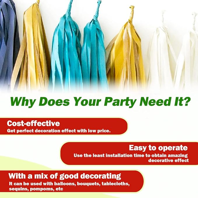 Turquoise Tassel Garland 20 Pcs, Tissue Paper Tassels Garland Banner - Image 3