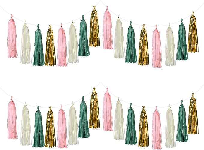 Meetppy 20PCS Sage Green Pink Sand White Gold Paper Tassel Party Tassel Garland - Image 3