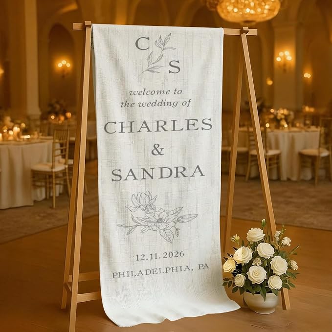 Monogram Wedding Welcome Linen Tapestry Sign, Personalized Initials - Image 4