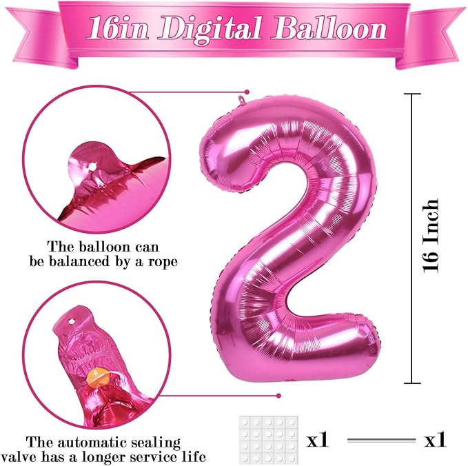 TONIFUL Number Balloon 16 Inch 10 Pcs Hot Pink 0-9 Birthday Number Balloons | - Image 2
