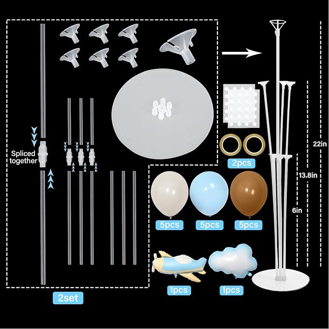 Airplane Baby Shower Birthday Party Decorations Balloons Stand Kit 2 Sets - Image 2