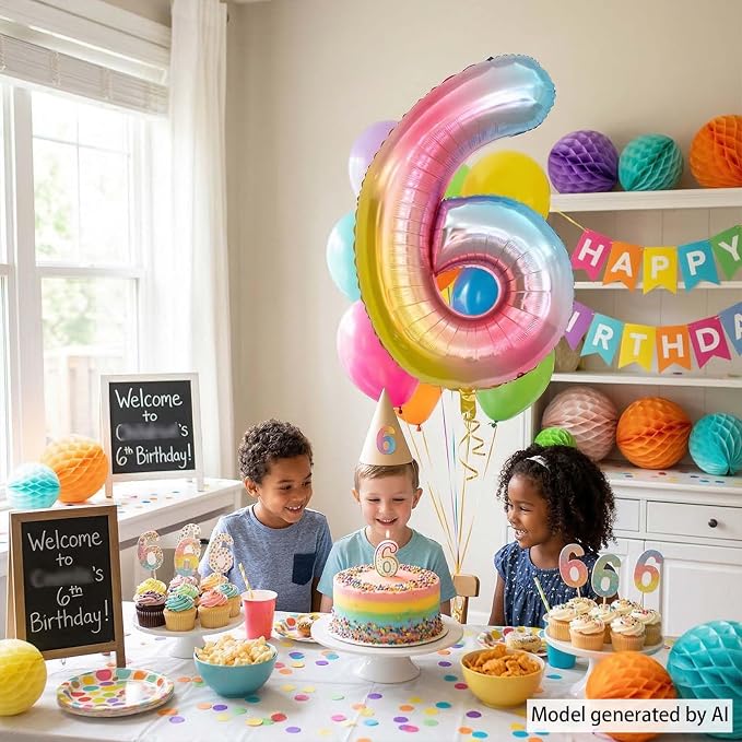 Rainbow Ombre Number 6 Balloon 40 Inch Pastel Foil Decor - Image 6