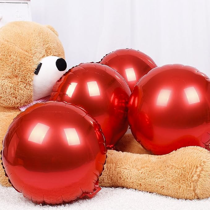 18" Red Round Shaped Foil Balloons Mylar Helium Balloons - Image 5