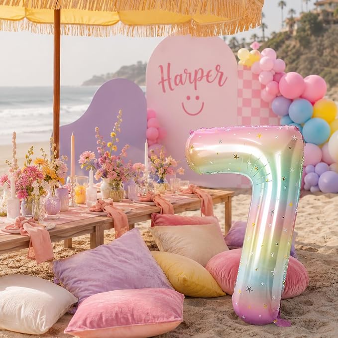 7th Birthday Balloons for Girls, Large Mylar Colorful Multicolor 7 Balloon - Image 6
