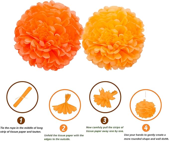 We Moment Orange Paper Pom Poms Decorations - Image 3