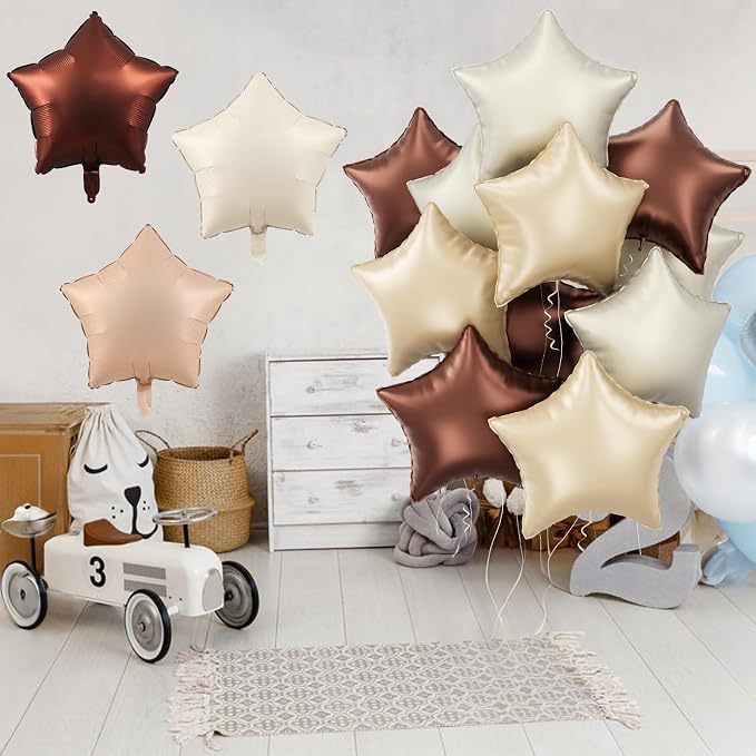 Cream Star Foil Balloons, 18 Inch Brown Beige Netural Stars Shape Balloons 12 - Image 4
