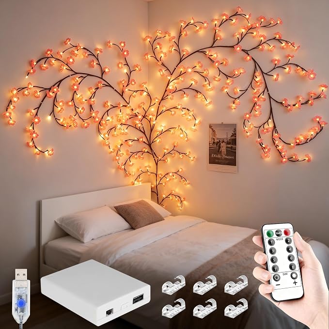 FNHMSL 4FT 48LED Cherry Enchanted Willow Vine Lights by FNHMSL