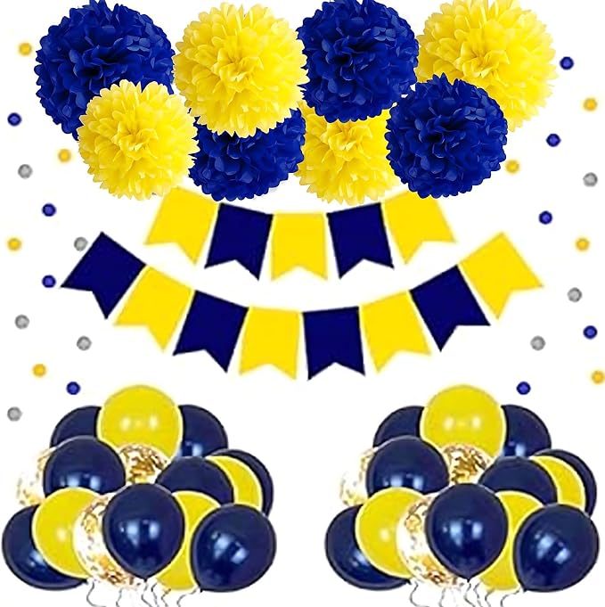 BRZIKWT 12 Pcs Navy Blue Yellow Tissue Paper Pom Poms - Image 3
