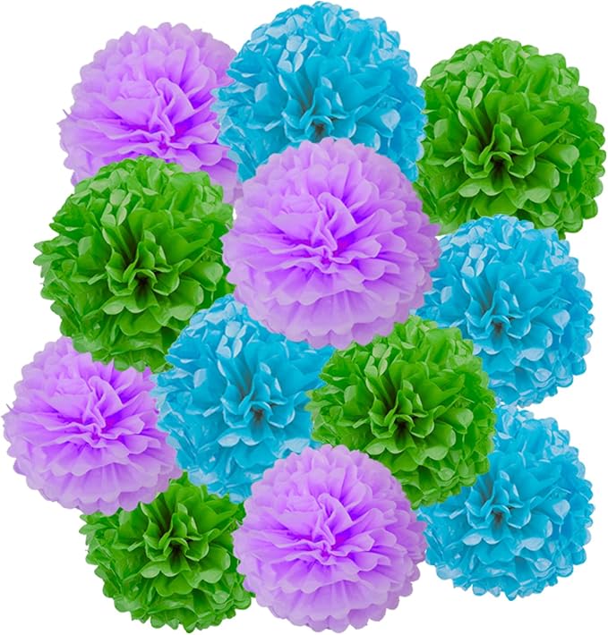 Blue Green and Purple Tissue Pom Poms Paper Kit DIY Decorative Flowers Ball by DOUSUI