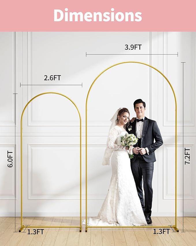 Pureegg Gold Metal Arch Backdrop Stand Set of 3, Wedding Balloon Arch Stand - Image 2