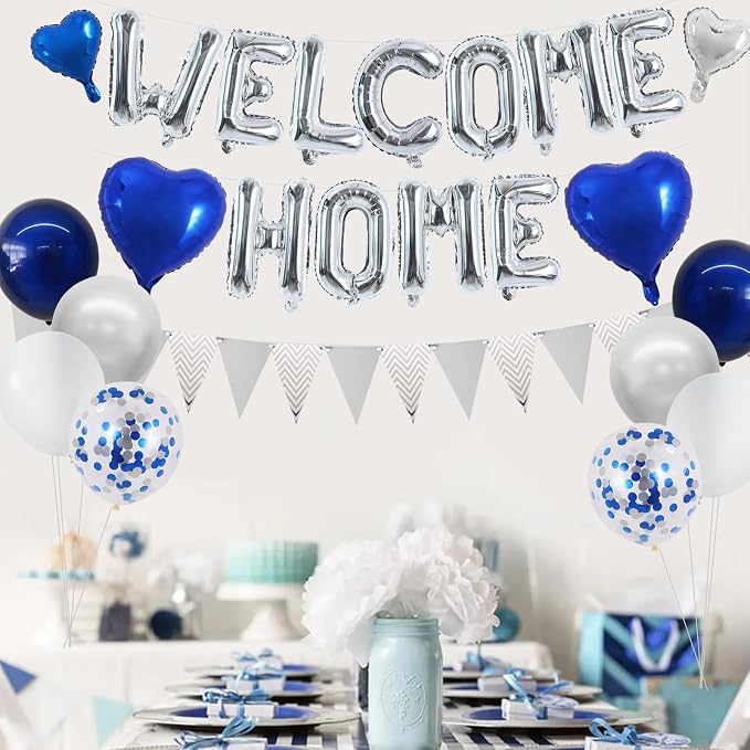 TONIFUL 16 Inch Silver Welcome Home Foil Letter Balloons Banner Decor Kit | - Image 3