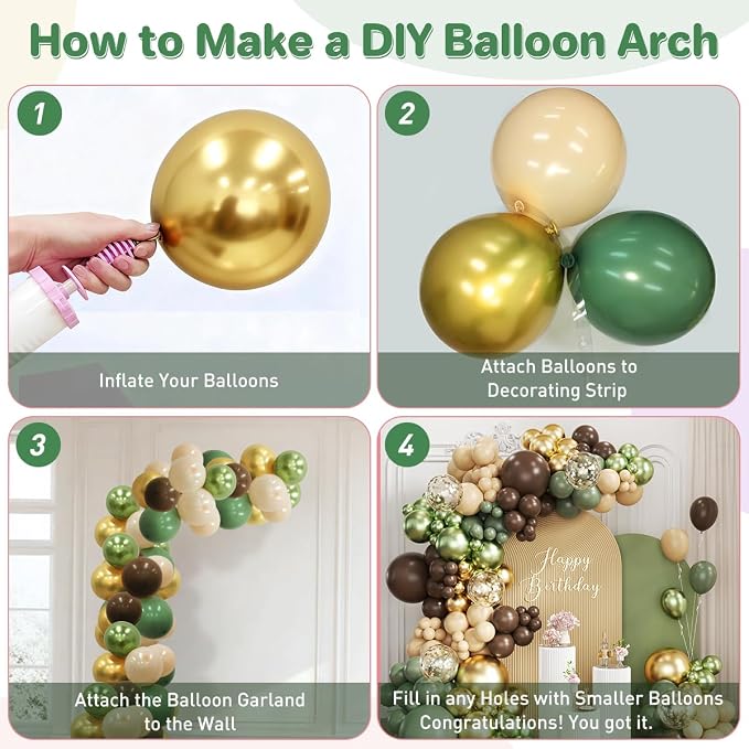 Sage Green Brown Nude Gold Balloon Garland Arch Kit - Image 3