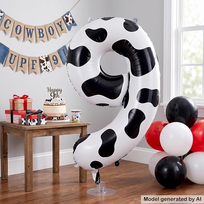 40" Cow Print Foil Number 9 Balloon - Image 4