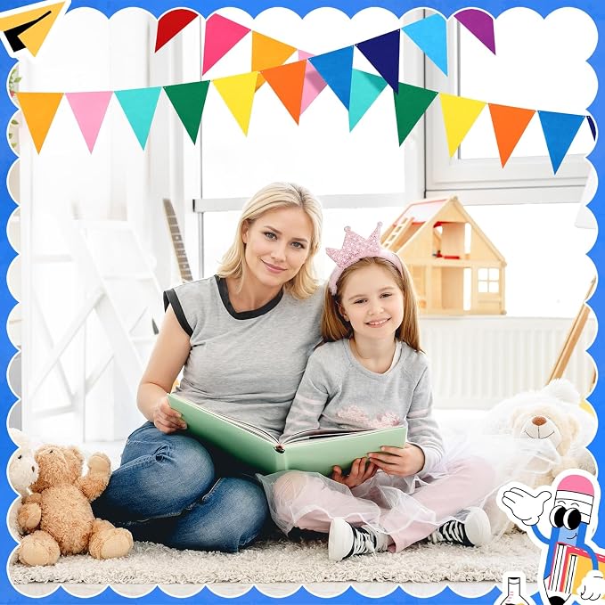 Jansun 4Pack 26.3ft Rainbow Tassel Pom Pom Garland Felt Bunting Banner | - Image 4