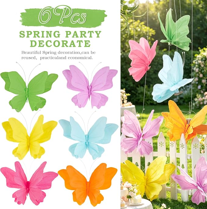 SUNBEAUTY Hanging Butterflies Large Butterfly Decorations 3D Colorful Paper - Image 2