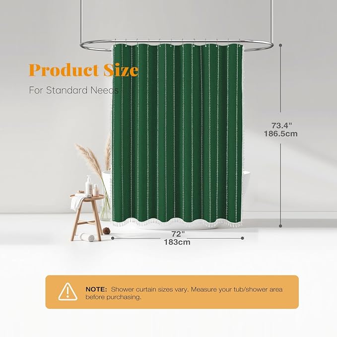 Emerald Green Boho Farmhouse Linen Heavy Duty Shower Curtain, 72x72 | 330GSM - Image 7