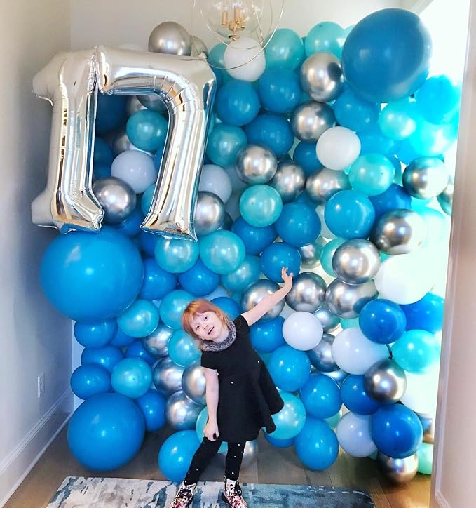 40 Inch Silver 17 Number Balloons Giant 17 Balloons Silver Birthday 17 Balloons - Image 3
