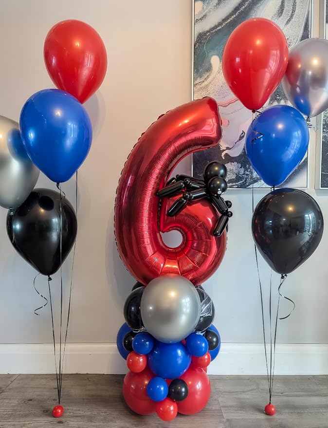 Black Red and Blue Balloons, Glitter Metallic Silver Balloon - Image 3