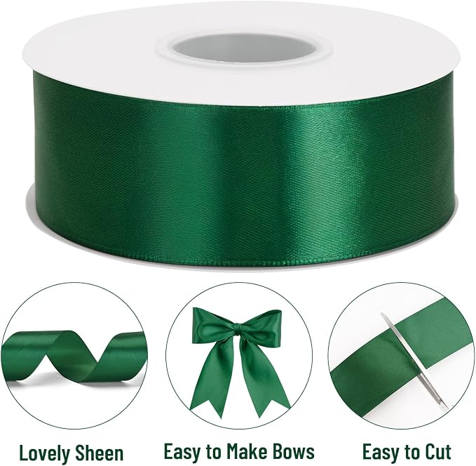 KINGLAKE Forest Green Satin Ribbon – 1-1/2 Inch x 2 Rolls Emerald Green Ribbon - Image 3