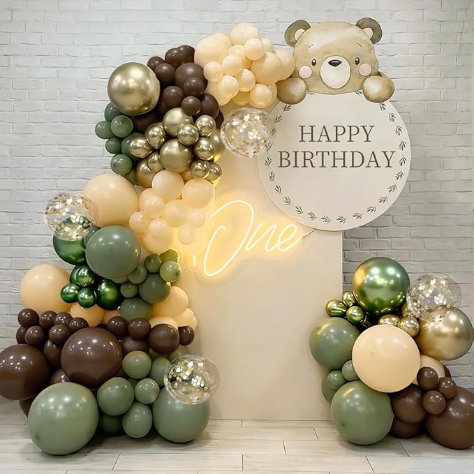 Sage Green Brown Nude Gold Balloon Garland Arch Kit - Image 4