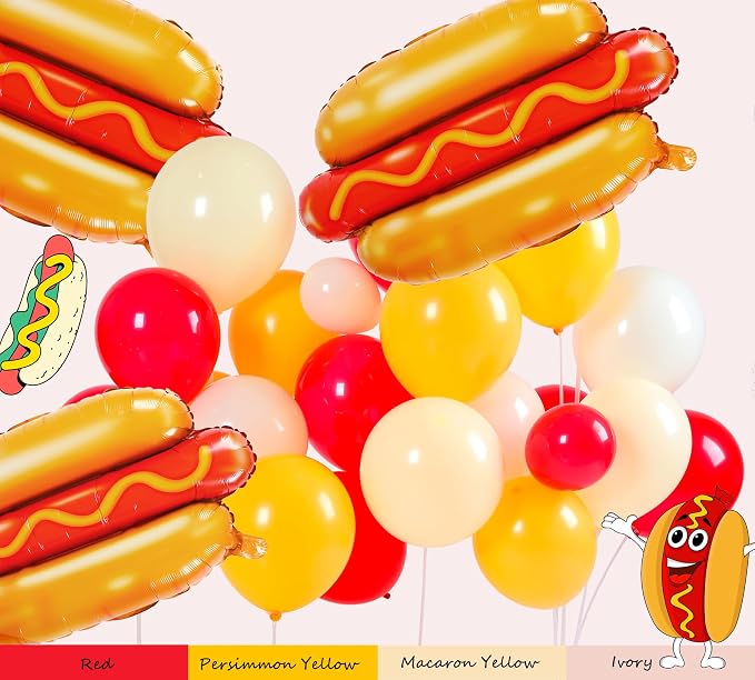 Cute Hot Dog Balloon Garland Arch Kit，151PCS Red and Yellow Balloons, Creative - Image 4