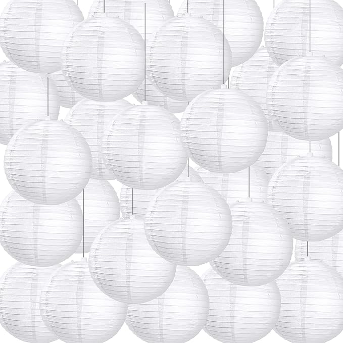 Treela 30 Pack White Chinese Japanese Paper Lanterns Decorative Hanging Round by Treela
