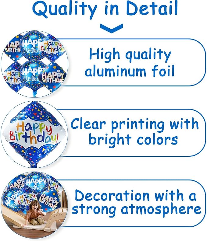 Blue Happy Birthday Balloon Set | 6 Pcs Birthday Party Foil Balloons Party - Image 5