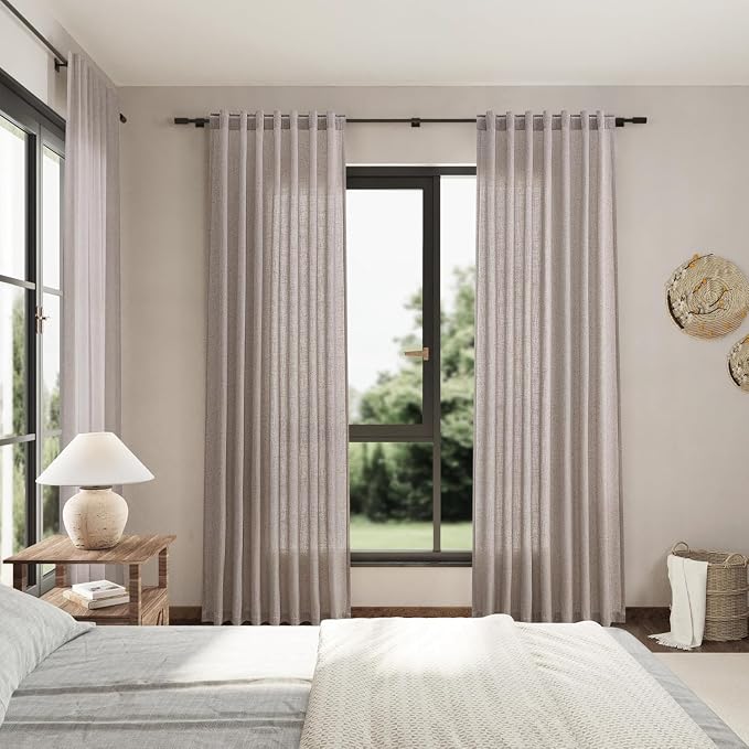 Brownish Grey Linen Curtains for Living Room 98 Inches Long Back Tab Light - Image 7