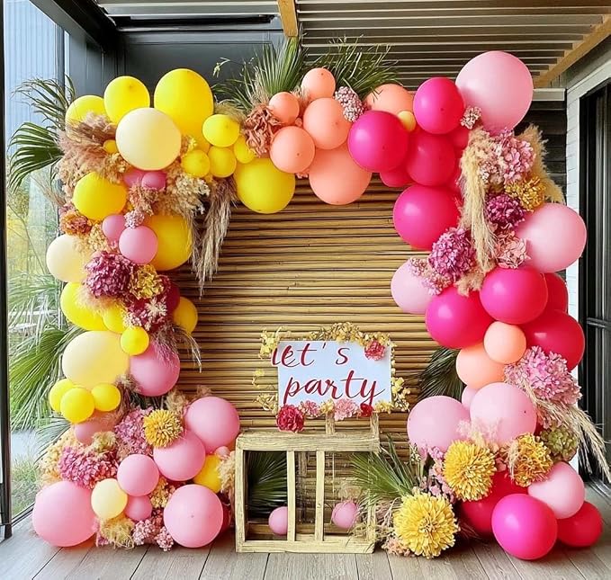 Pink Yellow Balloon Arch Double Stuffed Baby Pink Peach Balloons | Different - Image 7