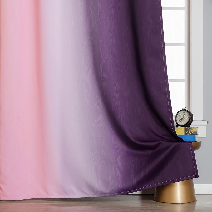 Pink&Purple Curtains 63 Inch Length 2 panels, Full Light Blocking Ombre - Image 6