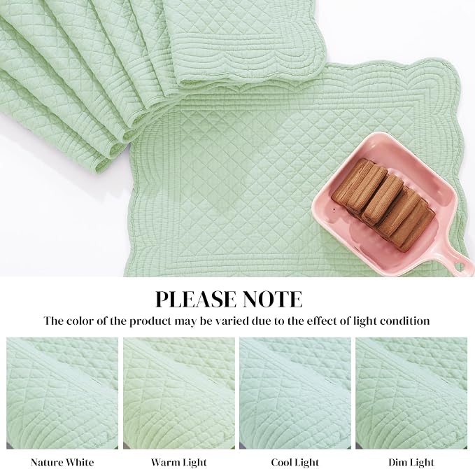 HOMBYS Quilted Placemats Set of 6 Washable-13x18 inches Rectangular Placemats - Image 3