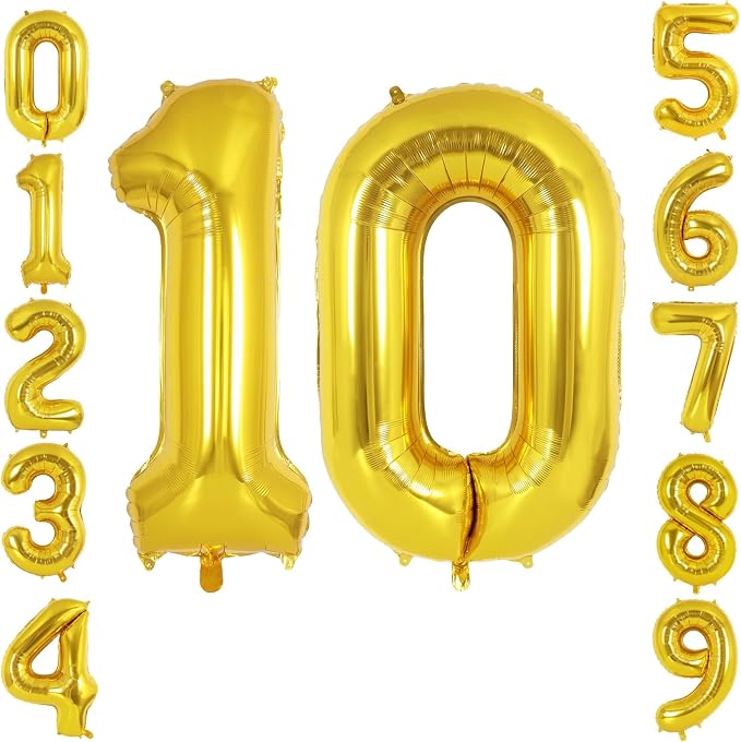 40 Inch Gold Number 10 Foil Balloon by TNCDJKPA